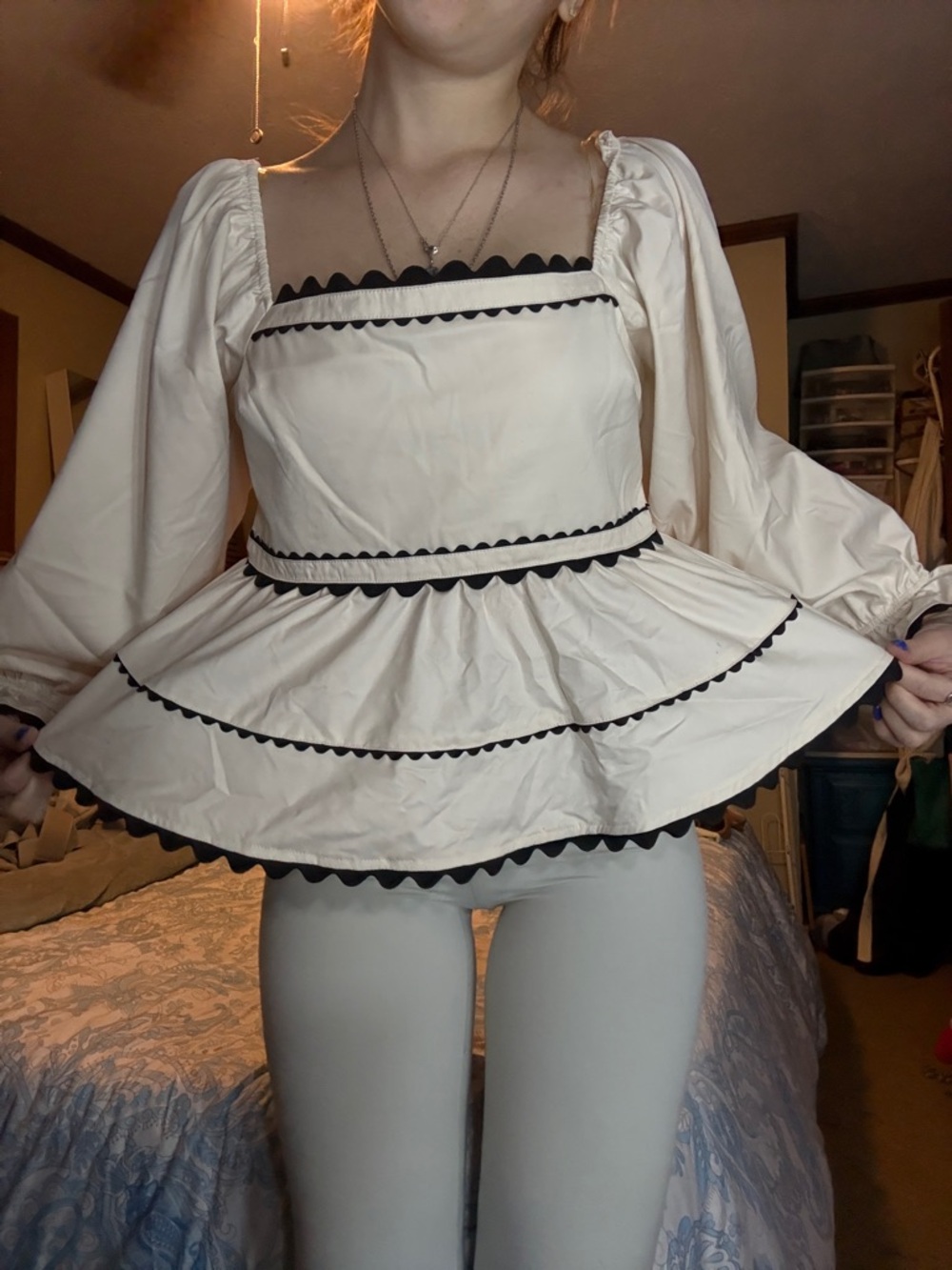 NWOT Crème and Black Women's Blouse